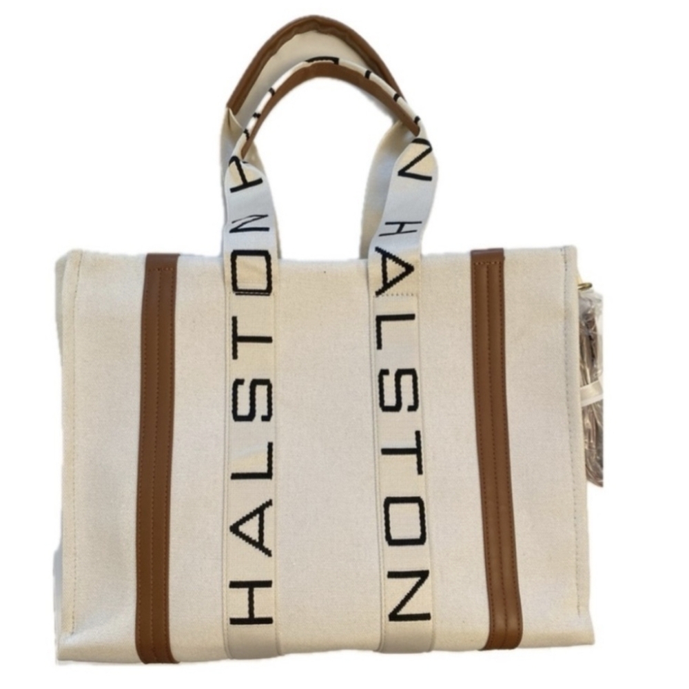 Halston Classic Hampton Canvas Tote in Creme